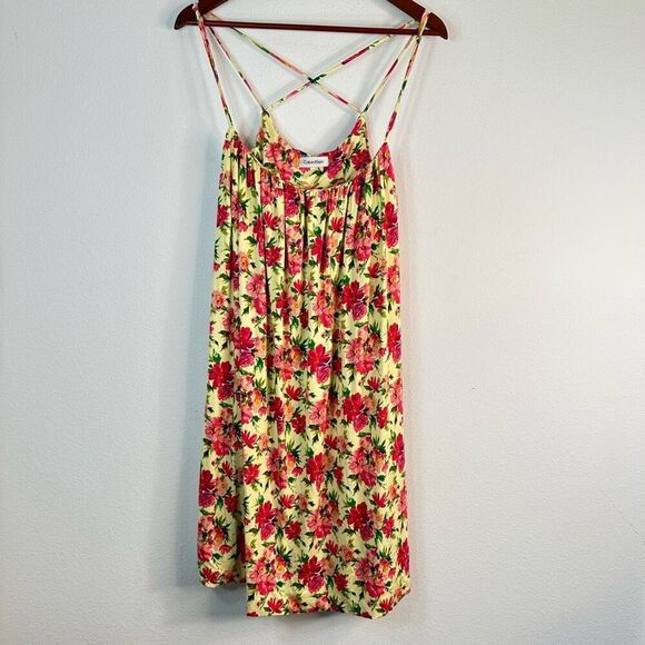 Calvin Klein Strappy Floral Mini Dress Womens 8 Feminine Coastal Fairycore Chic - Picture 1 of 9